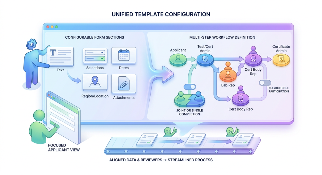 Configurable application forms and multi-step review workflows